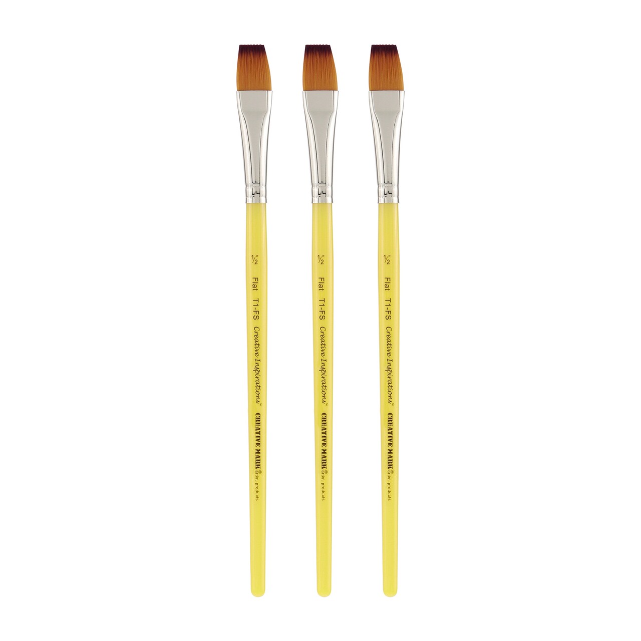 Creative Inspirations Dura-Handle Flat Short Handle Paint Brush Set of 3- Solid Resin Handle, Synthetic Taklon Paint Brushes, Flat Brush for Oils, Acrylics, Watercolors - Handles Will Not Chip or Crack